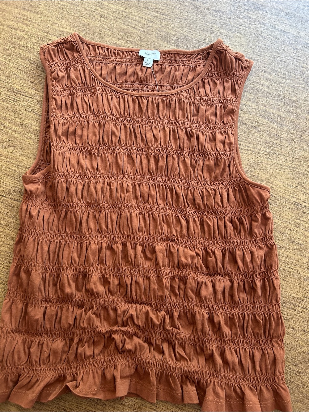 J. Crew Rust Smocked Sleeveless Tank